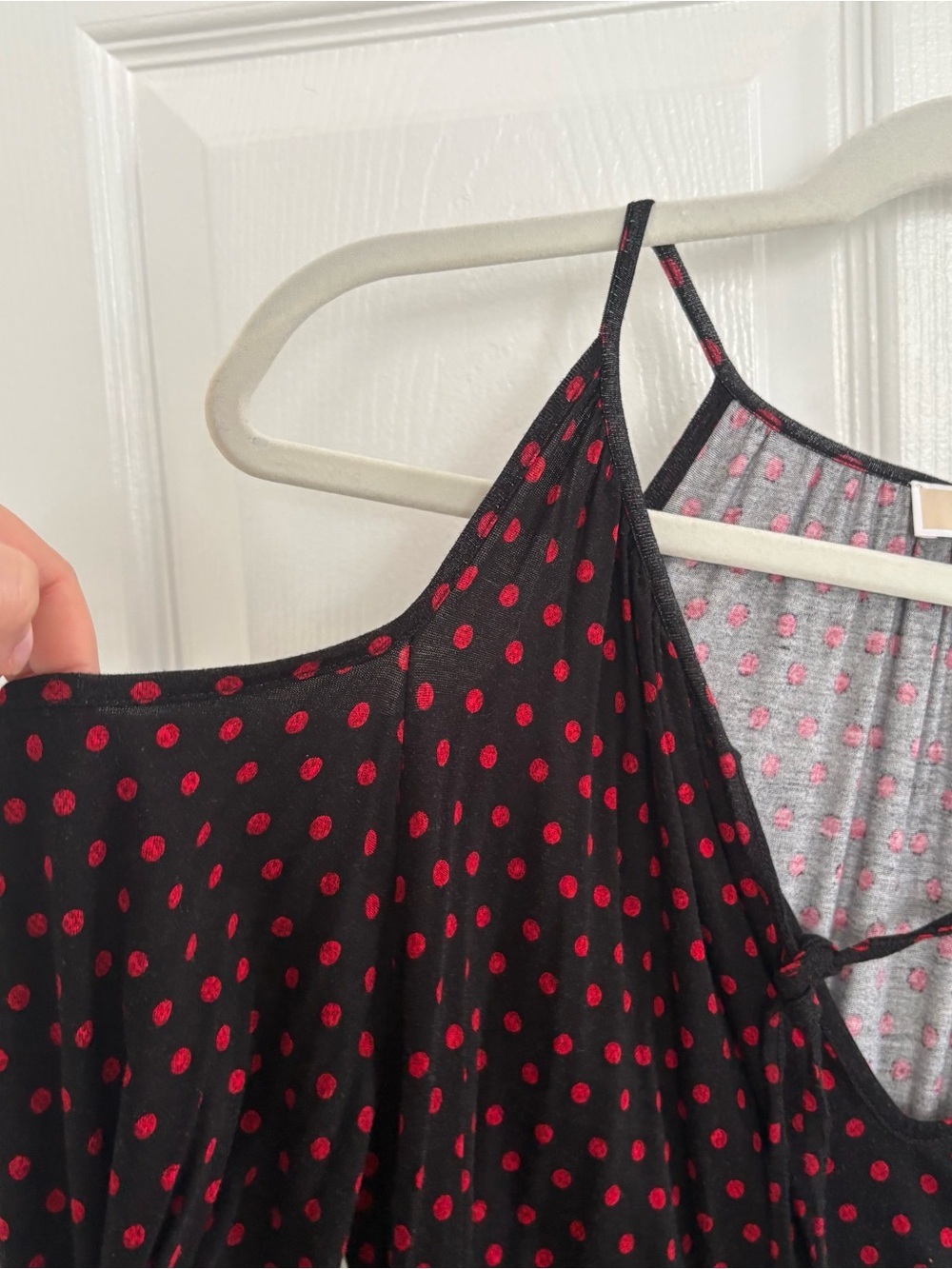 Michael Kors Black & Red Polka Dot Cold Shoulder Top - Picture 4 of 7